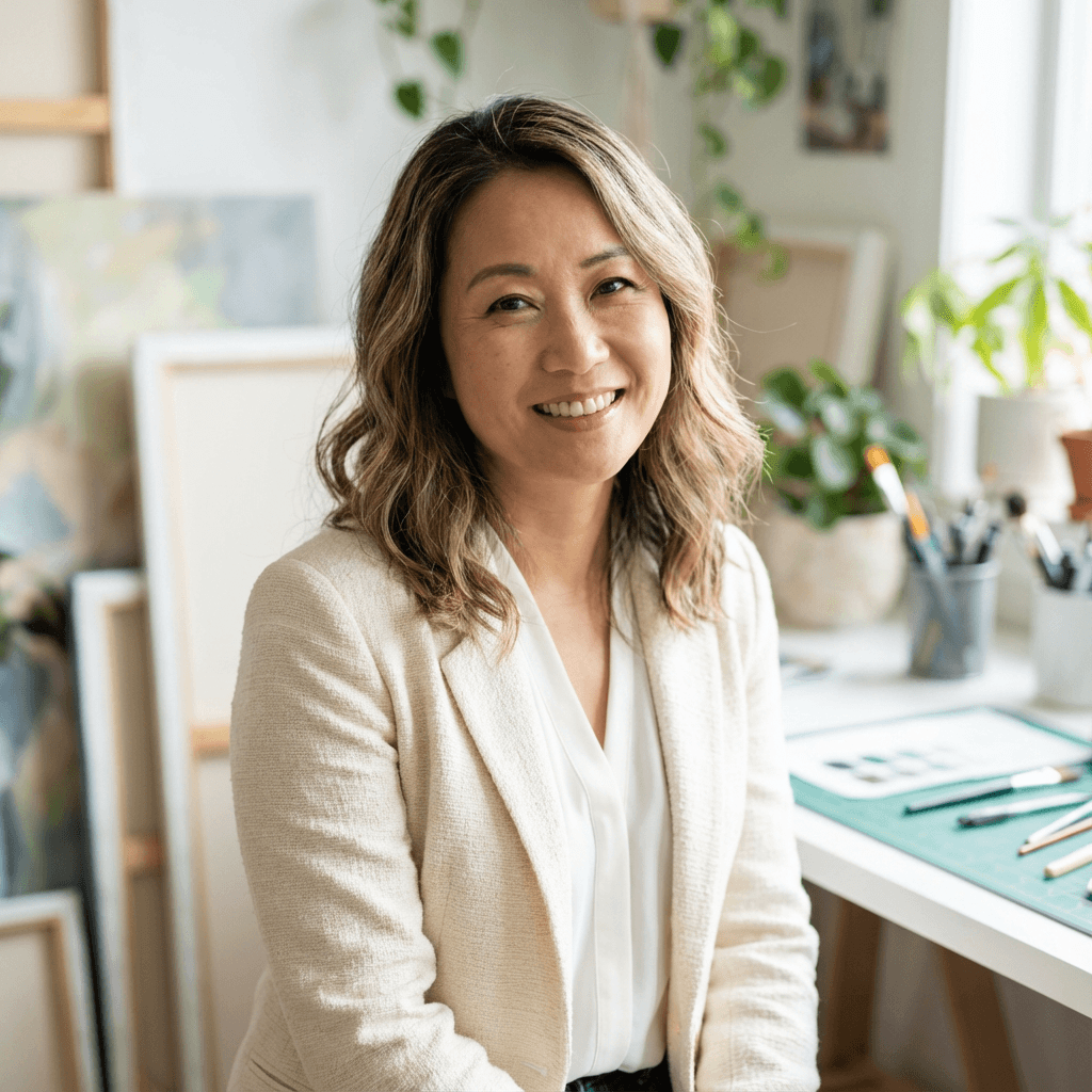 Female patient smiling in casual clothing at home